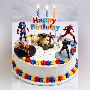 5 MARVEL AVENGERS Cake Toppers Capt America Sandman IronMan Spiderman Soldier